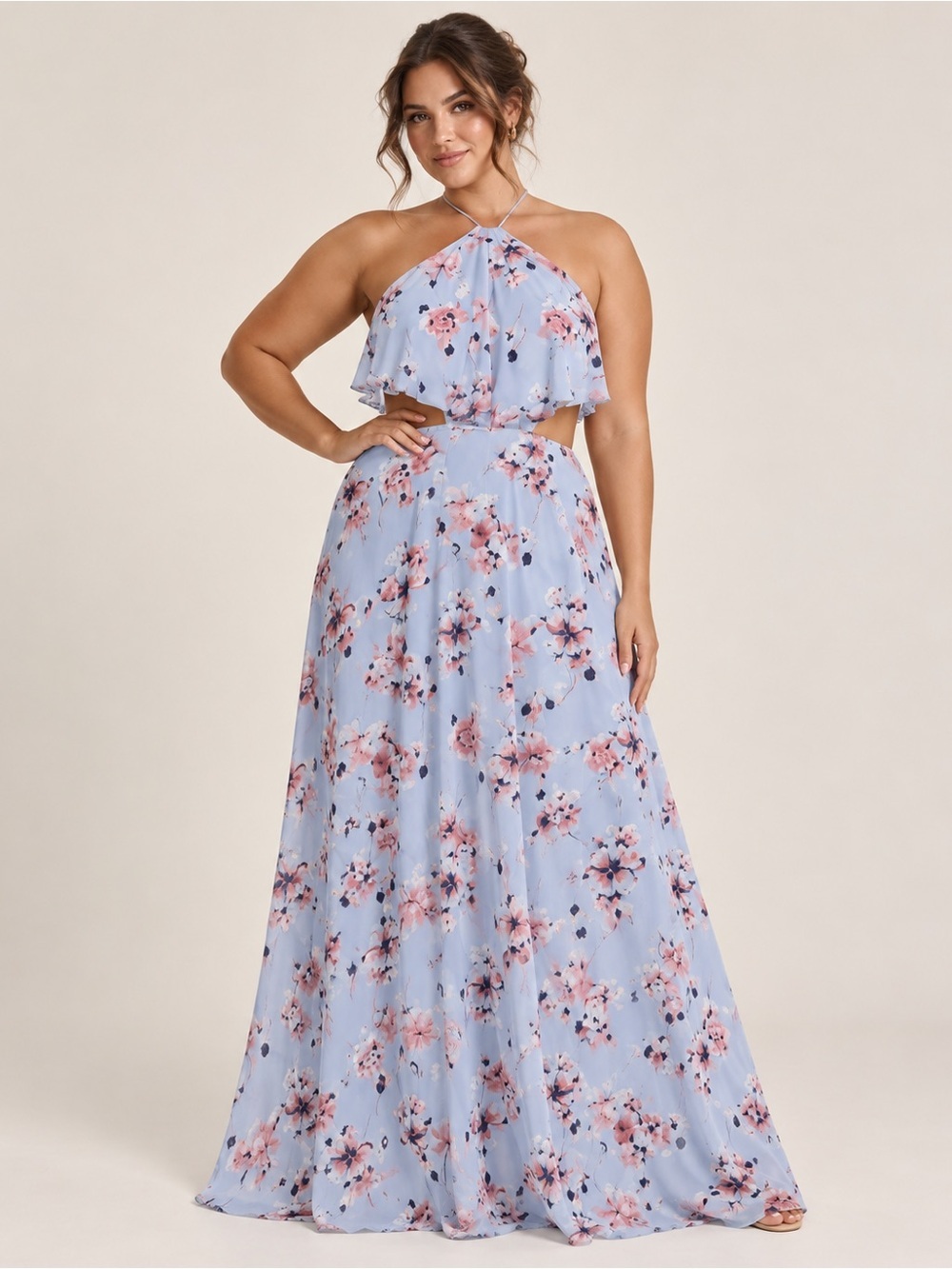 House of Harlow 1960 x Revolve | Floral Cutout Halter Blue Maxi Dress - Size XL